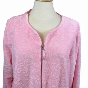 Stan Herman Chenille Zip Robe Pink XL Lounge Housecoat Bathrobe Granny Chic Rose